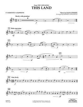 Book cover for This Land (from The Lion King) (arr. Robert Longfield) - Eb Baritone Saxophone