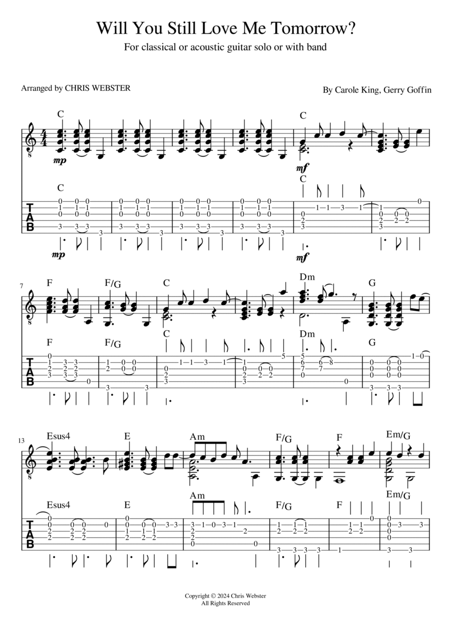 Will You Love Me Tomorrow (will You Still Love Me Tomorrow) Electric Guitar scores gallery preview page 1