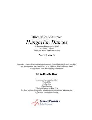 Book cover for Brahms: Hungarian Dances No. 1, 2 and 5 - Music for Health Duet Flute/Double Bass