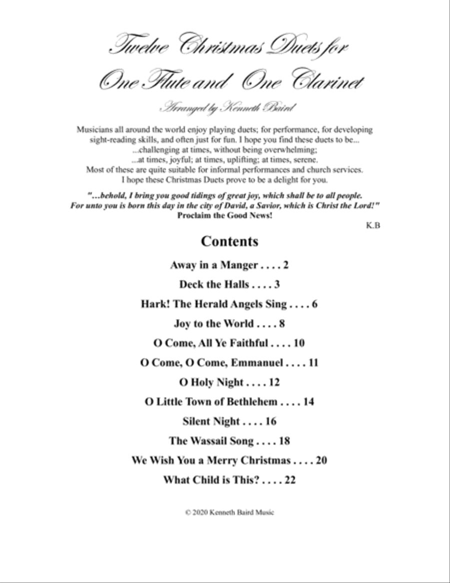 12 Christmas Duets for Flute and Clarinet Woodwind Duet scores gallery preview page 1