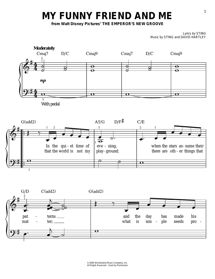 My Funny Friend And Me (from The Emperor's New Groove) Easy Piano scores gallery preview page 1