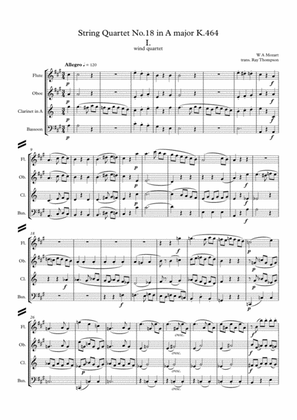 Book cover for Mozart: String Quartet No.18 in A major K.464 Mvt.1 - wind quartet