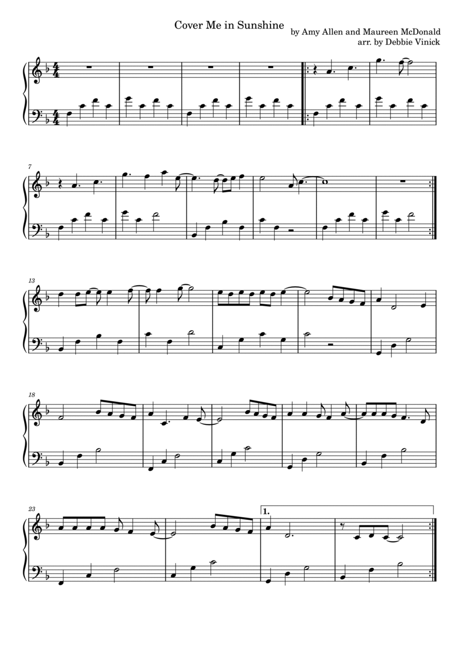 Cover Me In Sunshine Piano Solo scores gallery preview page 1
