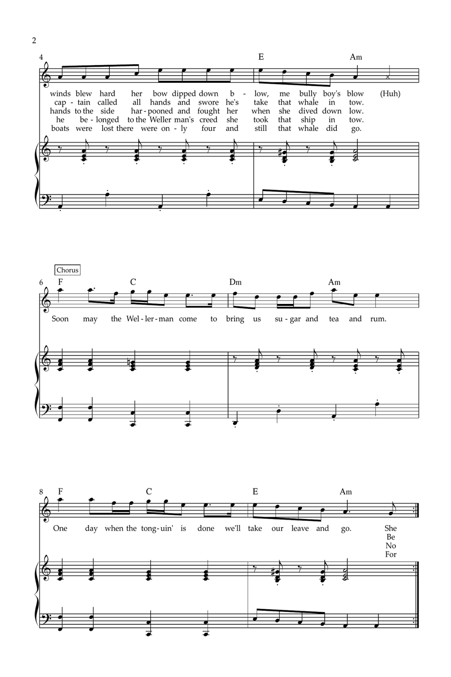 The Wellerman Piano, Vocal, Guitar scores gallery preview page 2