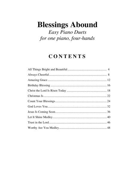 Blessings Abound (Easy Piano Duets for 1 Piano, 4 Hands) image number null