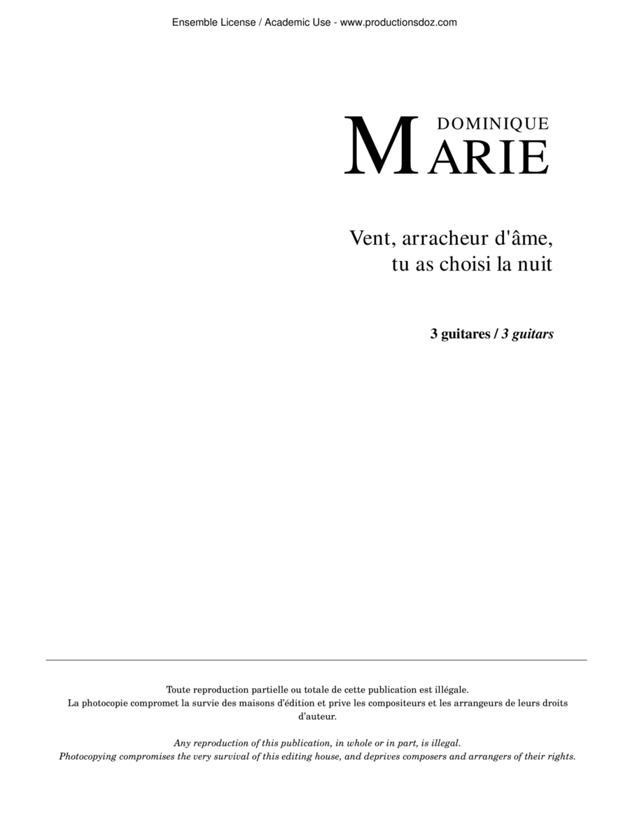 Vent arracheur d'âme, tu as choisi la nuit Guitar Ensemble scores gallery preview page 1