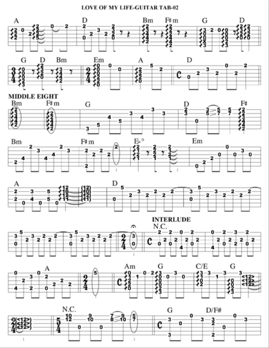 Love Of My Life Guitar Tablature scores gallery preview page 2