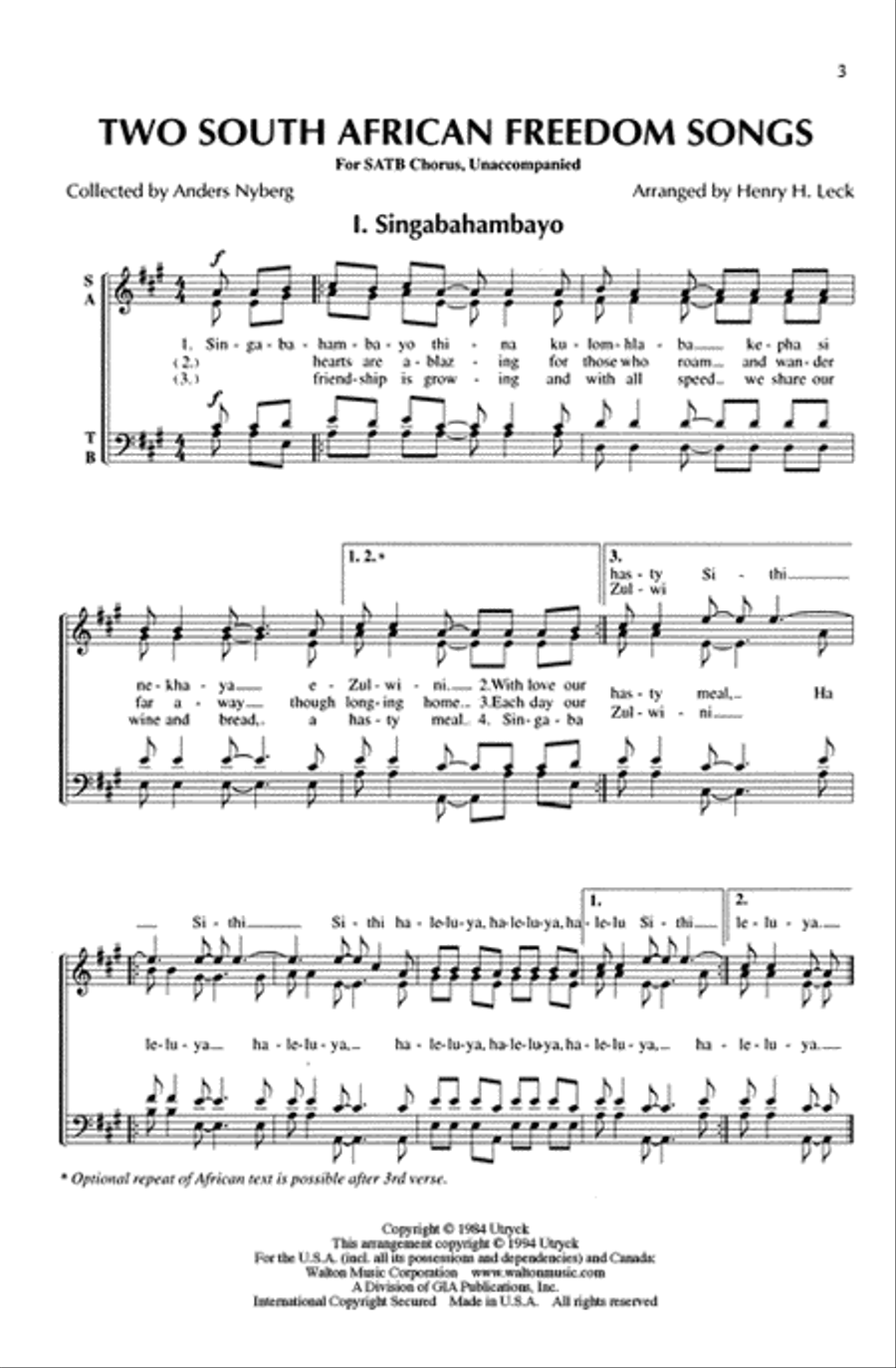 Two South African Freedom Songs (SATB) 4-Part scores gallery preview page 3