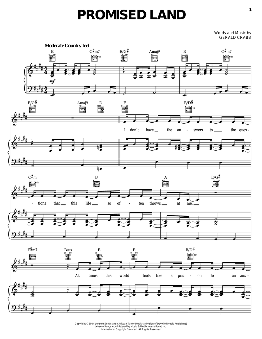 Promised Land Piano, Vocal, Guitar scores gallery preview page 1