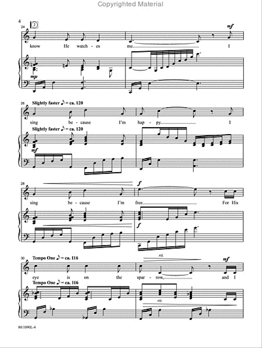 His Eye Is on the Sparrow - Vocal Solo Medium Voice scores gallery preview page 4