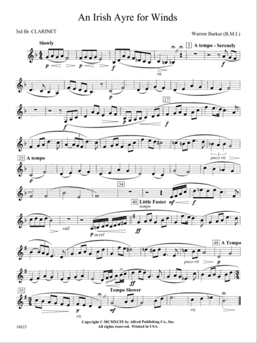 Irish Ayre for Winds: 3rd B-flat Clarinet Concert Band scores gallery preview page 1