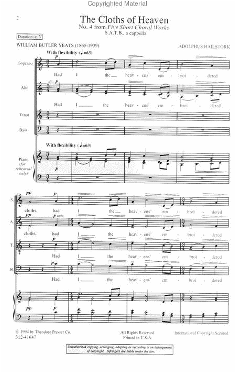 Five Short Choral Works: The Cloths Of Heaven 4-Part scores gallery preview page 2