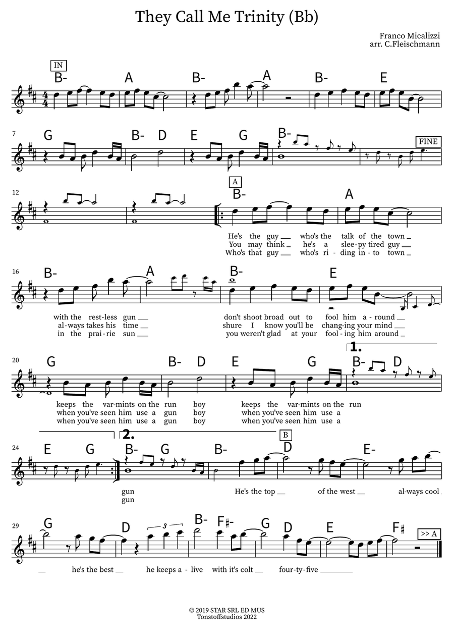 They Call Me Trinity Piano scores gallery preview page 1