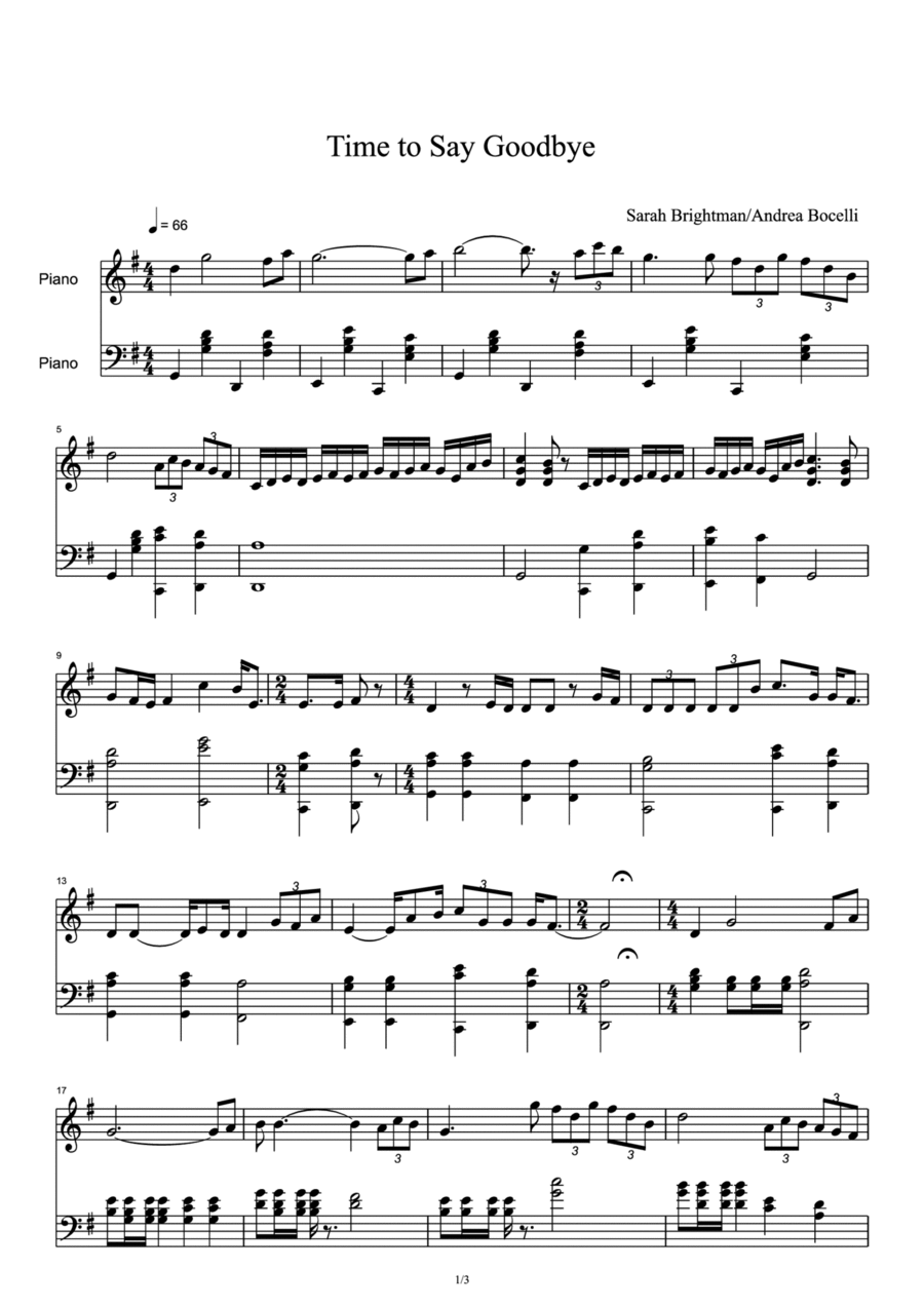 Time To Say Goodbye Piano Solo scores gallery preview page 1