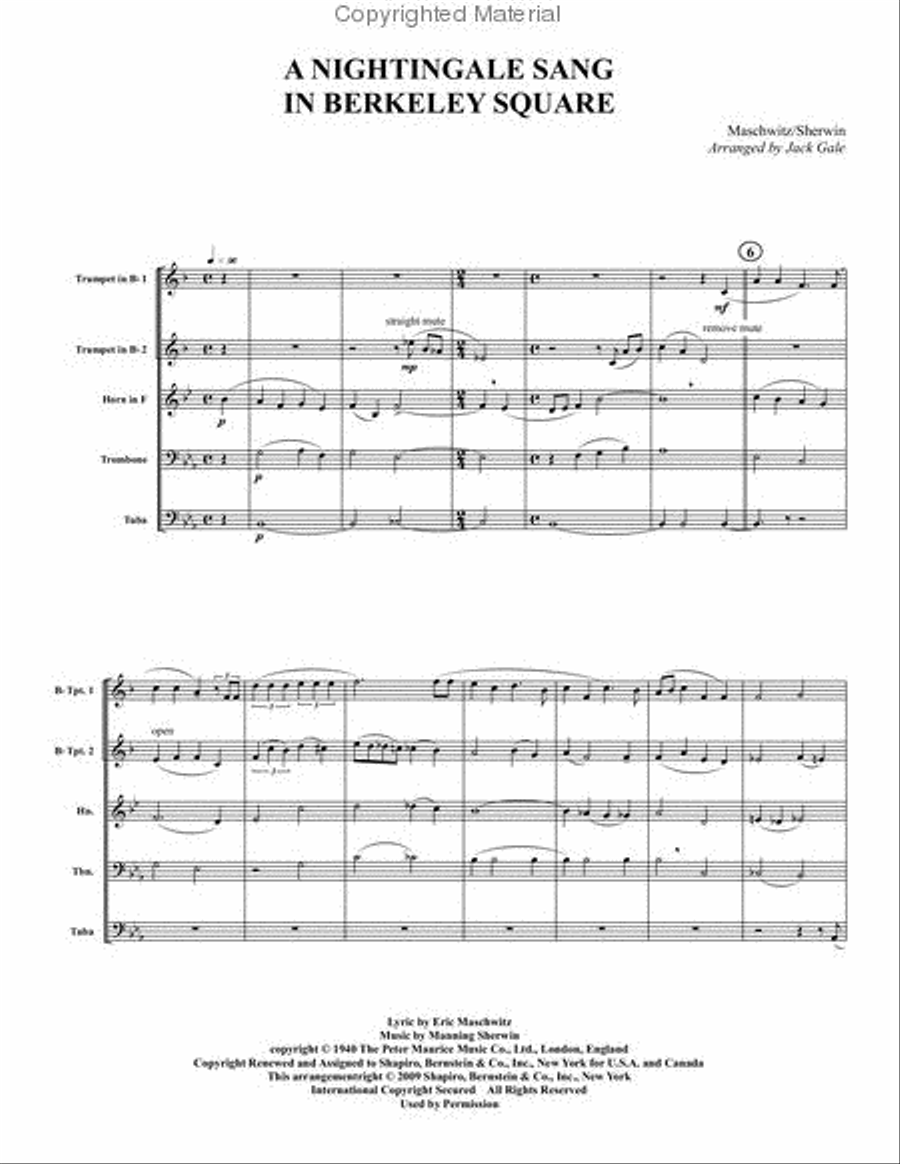 Nightingale Sang in Berkeley Square Brass Quintet scores gallery preview page 2