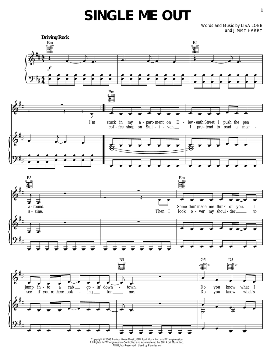 Single Me Out Single Me Out Piano, Vocal, Guitar scores gallery preview page 1