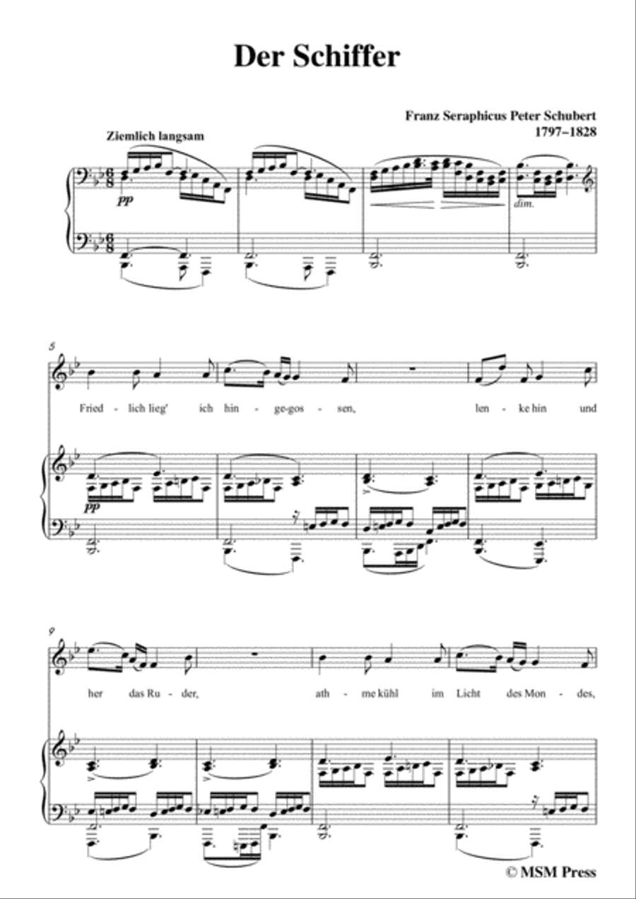 Schubert-Der Schiffer,in B flat Major,for Voice&Piano Voice scores gallery preview page 3