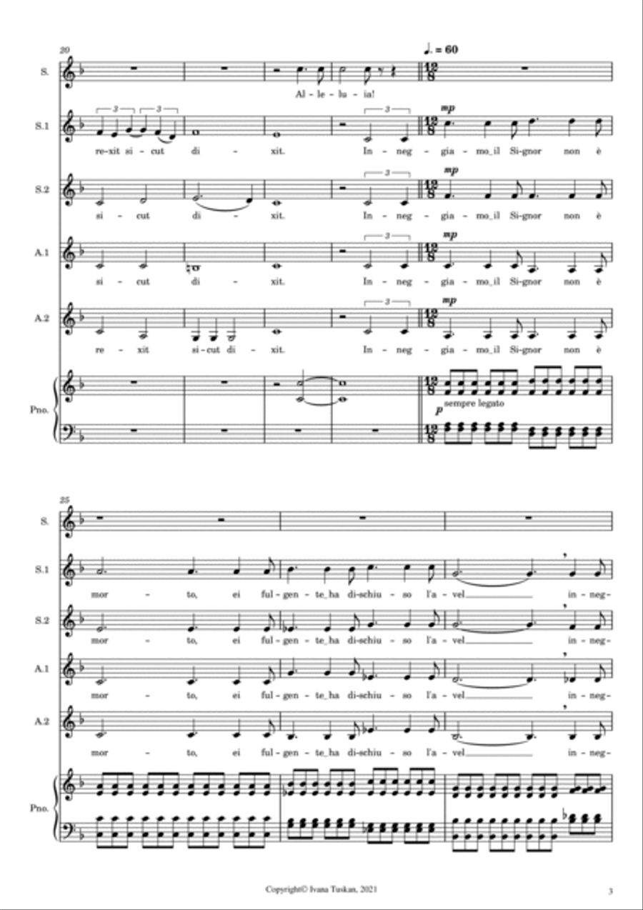 Regina Coeli (from Cavalleria rusticana) SSAA, soprano solo, piano/organ reduced version SSAA scores gallery preview page 3