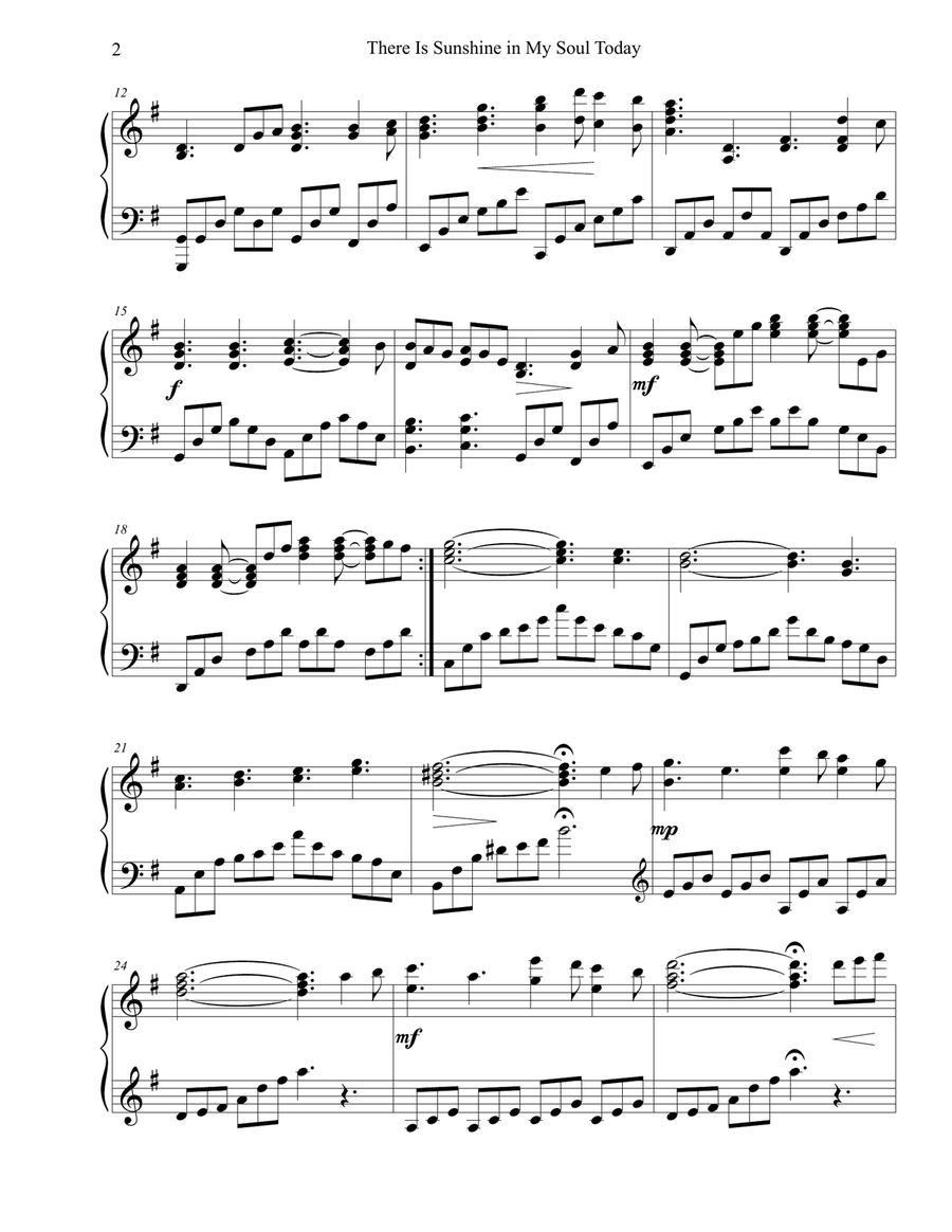There Is Sunshine In My Soul Today Piano Solo scores gallery preview page 3