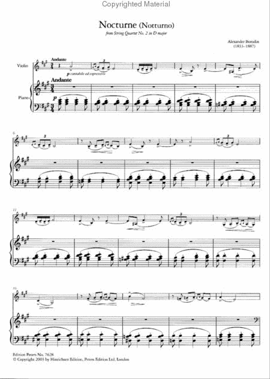 Nocturne from String Quartet No. 2 in D Major - Violin and Piano Violin Solo scores gallery preview page 3