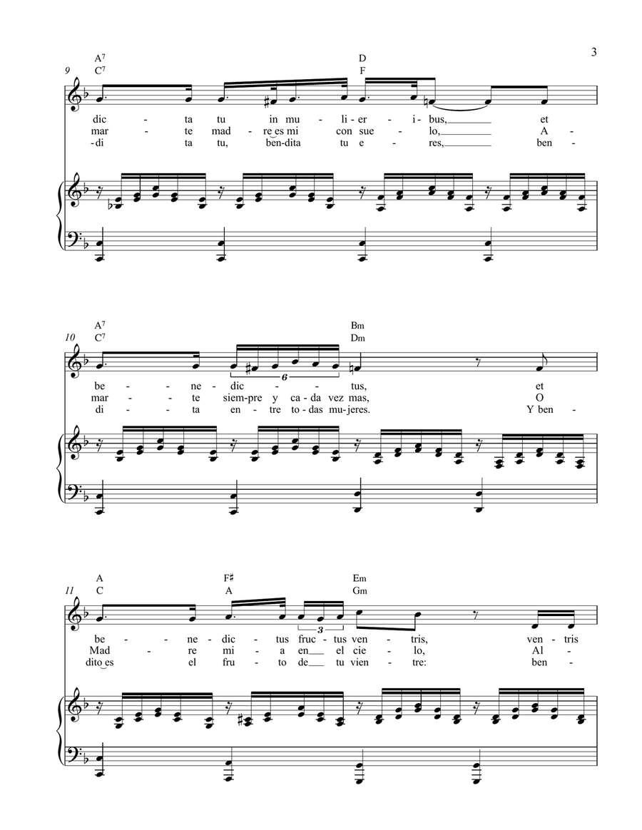 Ave Maria - Latin and Spanish texts - In four keys Piano, Vocal scores gallery preview page 3