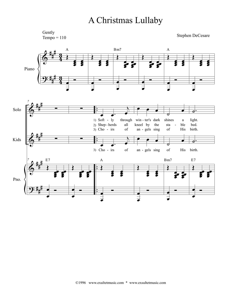 A Christmas Lullaby (Solo with 2-part choir) Unison Choir scores gallery preview page 1