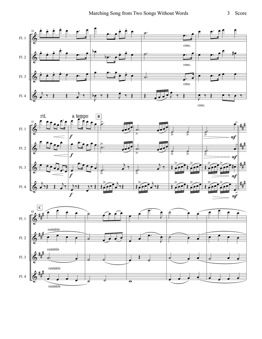 Marching Song by Gustav Holst for Flute Quartet Flute Quartet scores gallery preview page 4