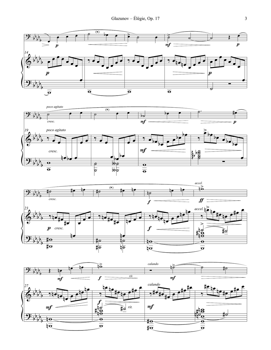 Élégie Opus 17 for Tuba or Bass Trombone & Piano Bass Trombone scores gallery preview page 3