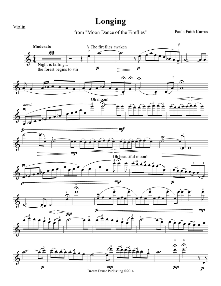 Longing (from Moon Dance of the Fireflies) violin solo part Violin Solo scores gallery preview page 1