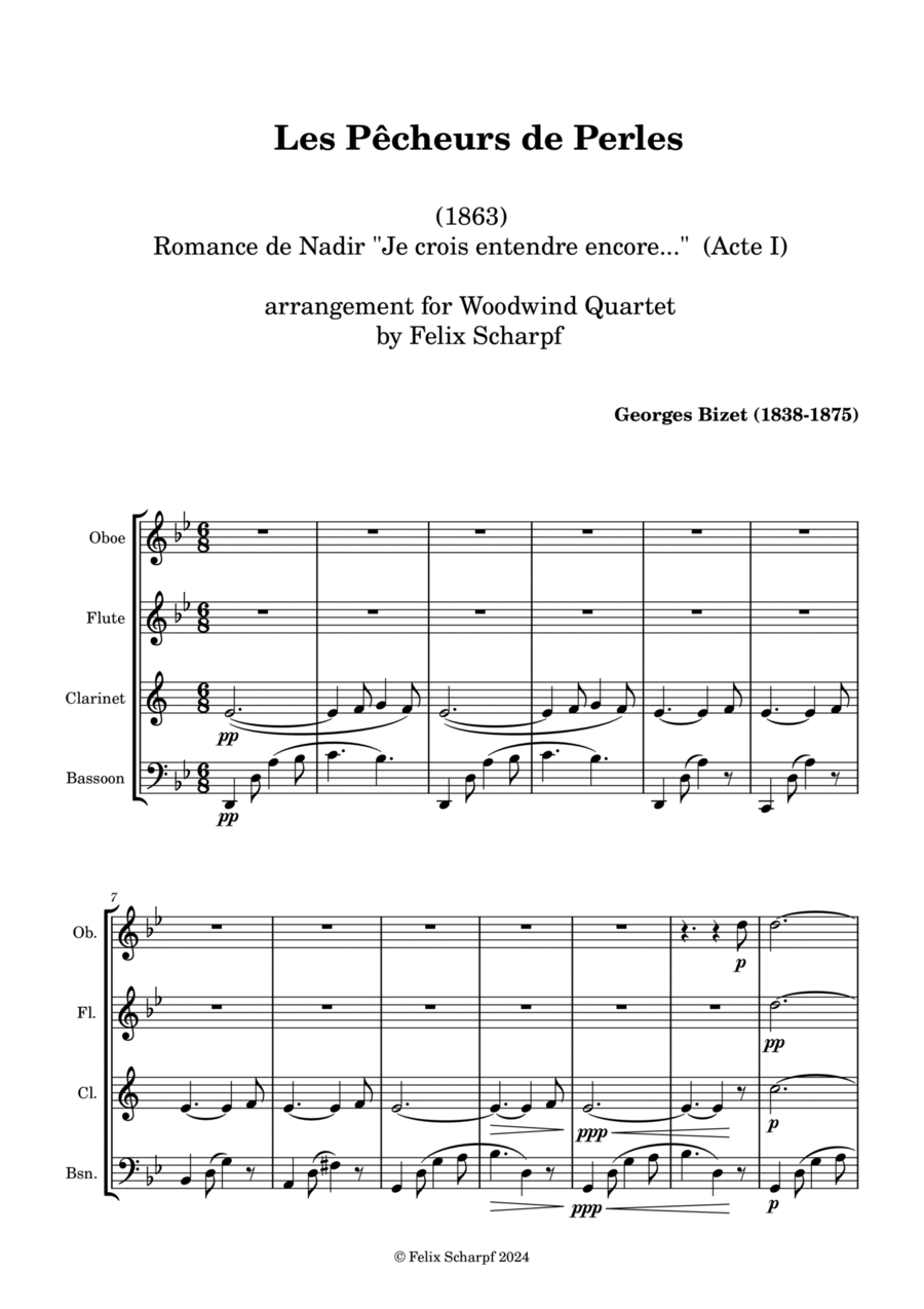 Les Pêcheurs de Perles - Romance de Nadir (Act 1) Woodwind Quartet scores gallery preview page 1