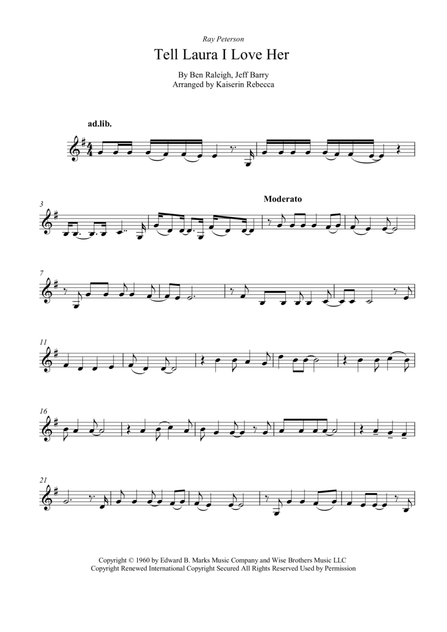 Tell Laura I Love Her Violin Solo scores gallery preview page 1