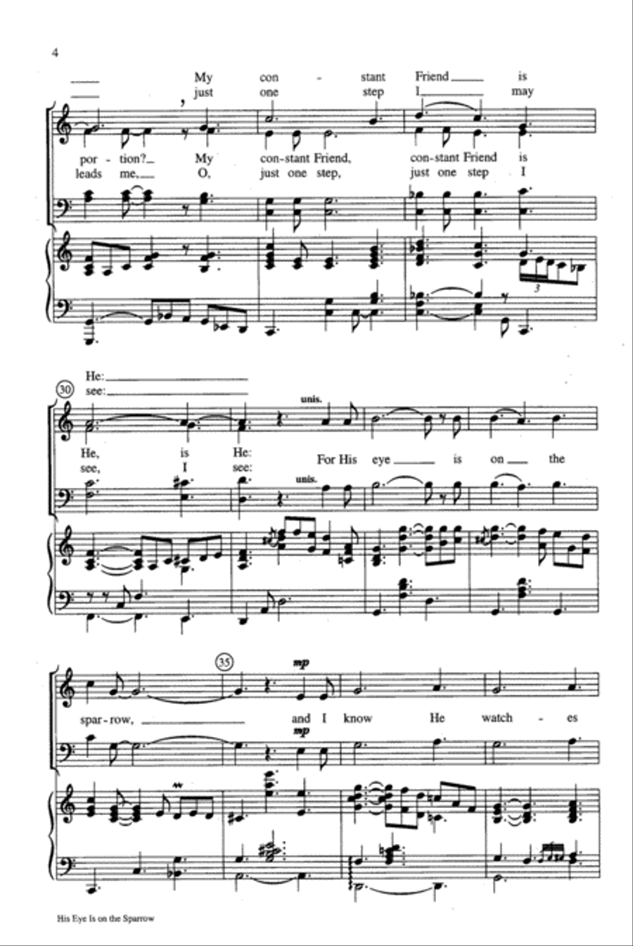 His Eye Is on the Sparrow 4-Part scores gallery preview page 4