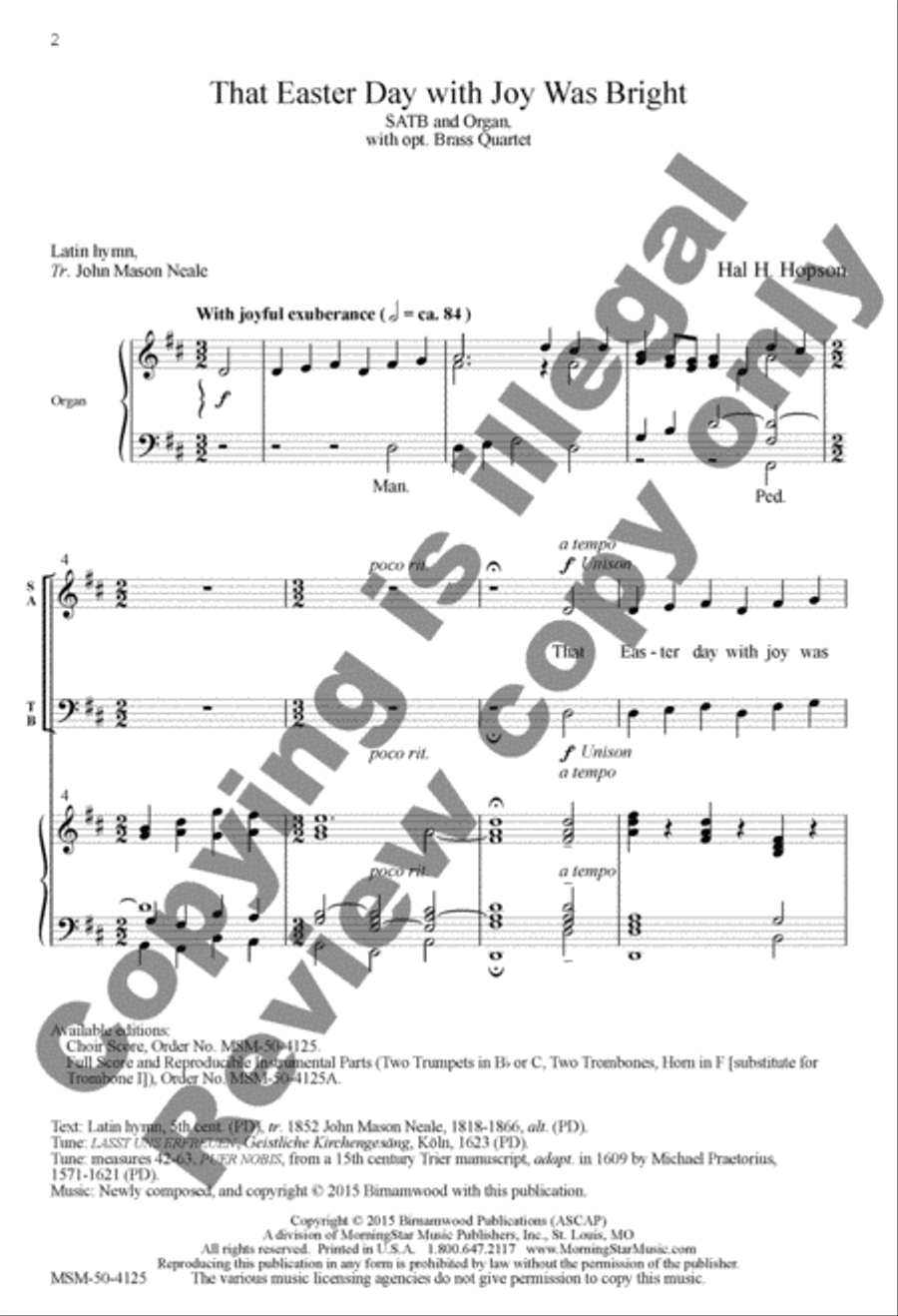 That Easter Day with Joy Was Bright 4-Part scores gallery preview page 2