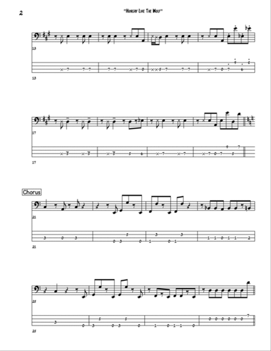 Hungry Like The Wolf Bass Guitar scores gallery preview page 2
