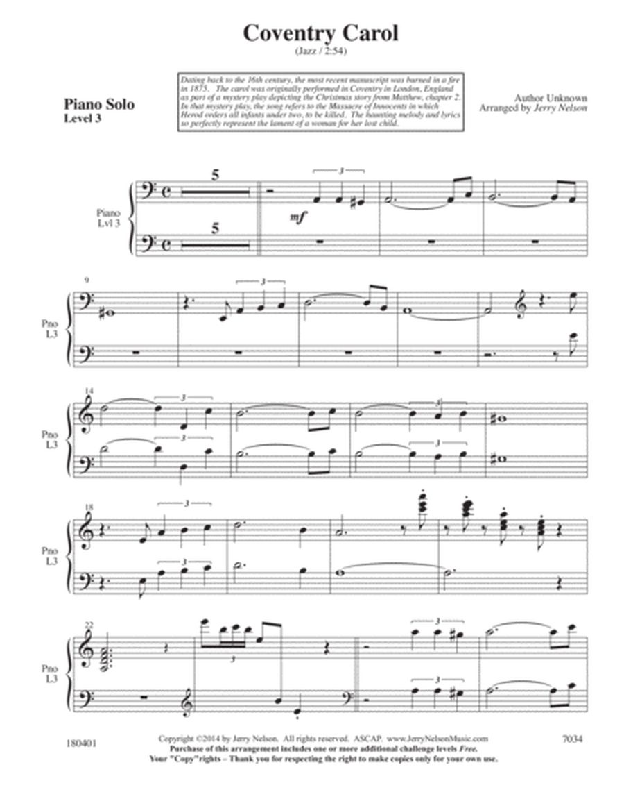 Coventry Carol (2 for 1 PIANO Arrangements - Levels 3 & 5) image number null