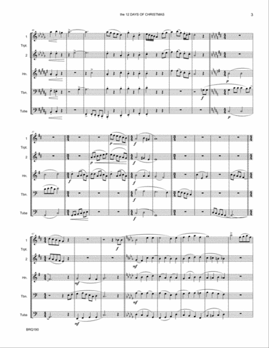 12 DAYS in 12 KEYS for BRASS QUINTET (the 12 Days of Christmas) Brass Quintet scores gallery preview page 3