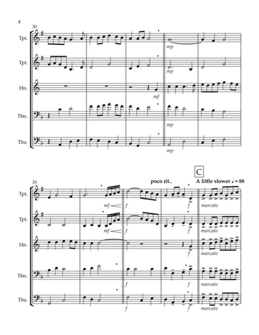 Simple Gifts ('Tis the Gift to Be Simple) (F) (Brass Quintet - 2 Trp, 1 Hrn, 1 Trb, 1 Tuba) (Horn le