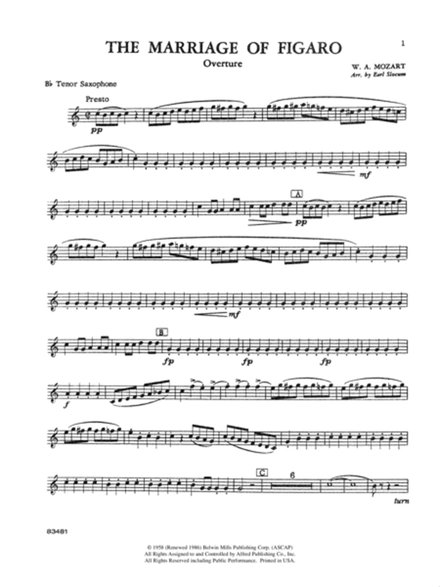 The Marriage of Figaro Overture: B-flat Tenor Saxophone