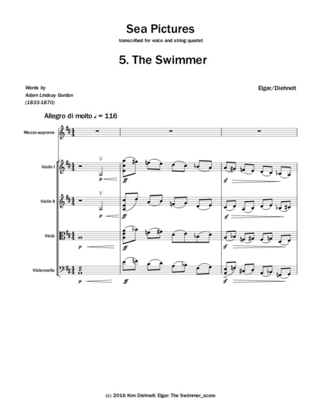 Elgar: The Swimmer from Sea Pictures (Arr. Voice and String Quartet)