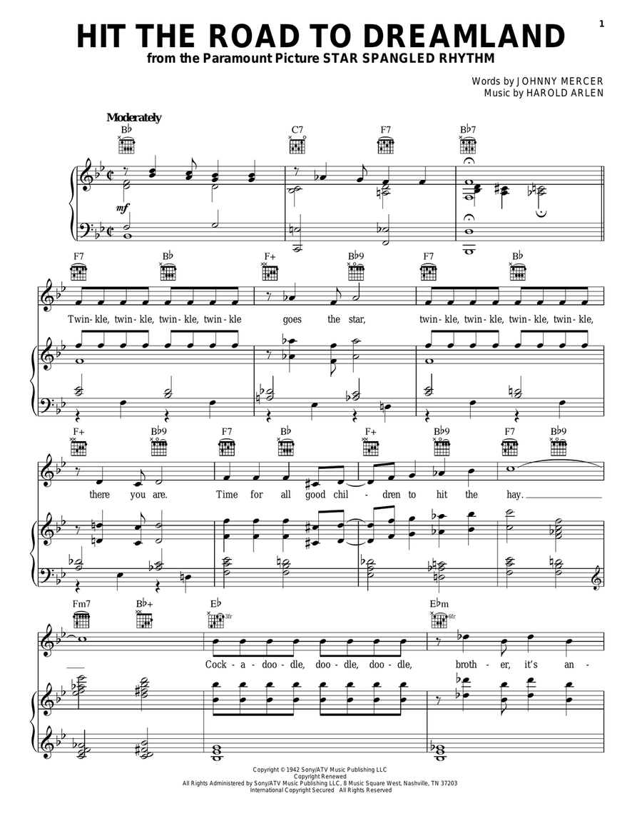 Hit The Road To Dreamland Piano, Vocal, Guitar scores gallery preview page 1
