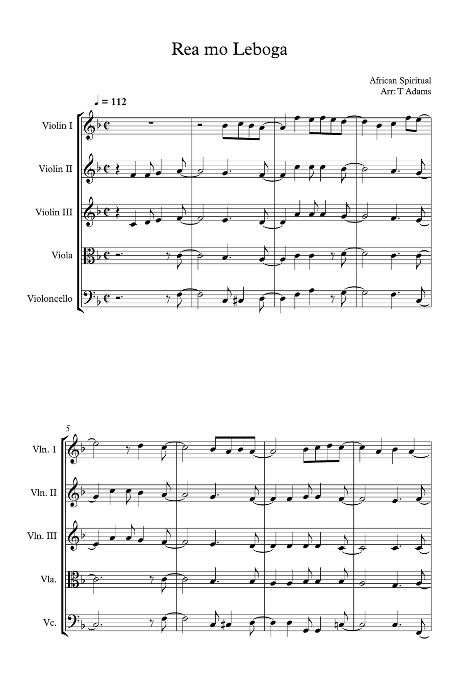 Rea mo Leboga String Quintet scores gallery preview page 1