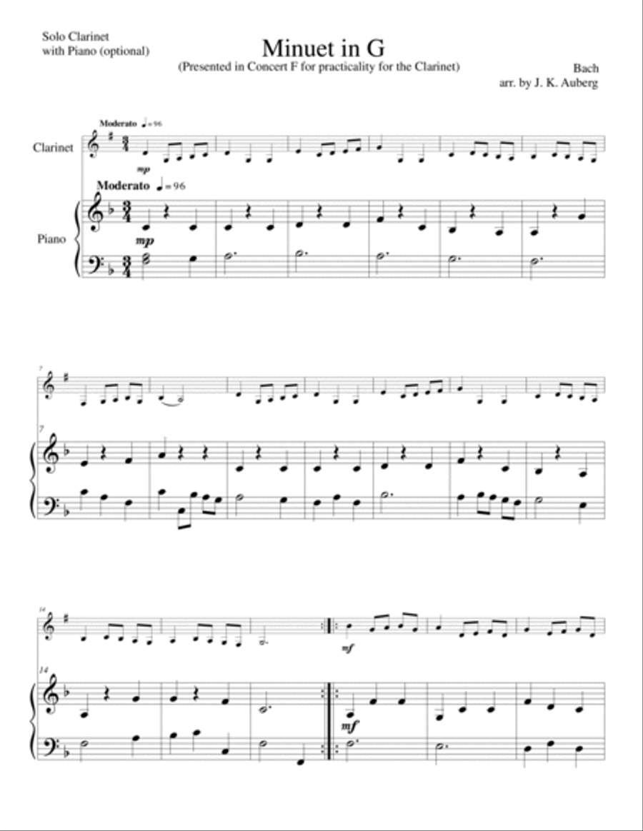 Minuet in G B-Flat Clarinet scores gallery preview page 2