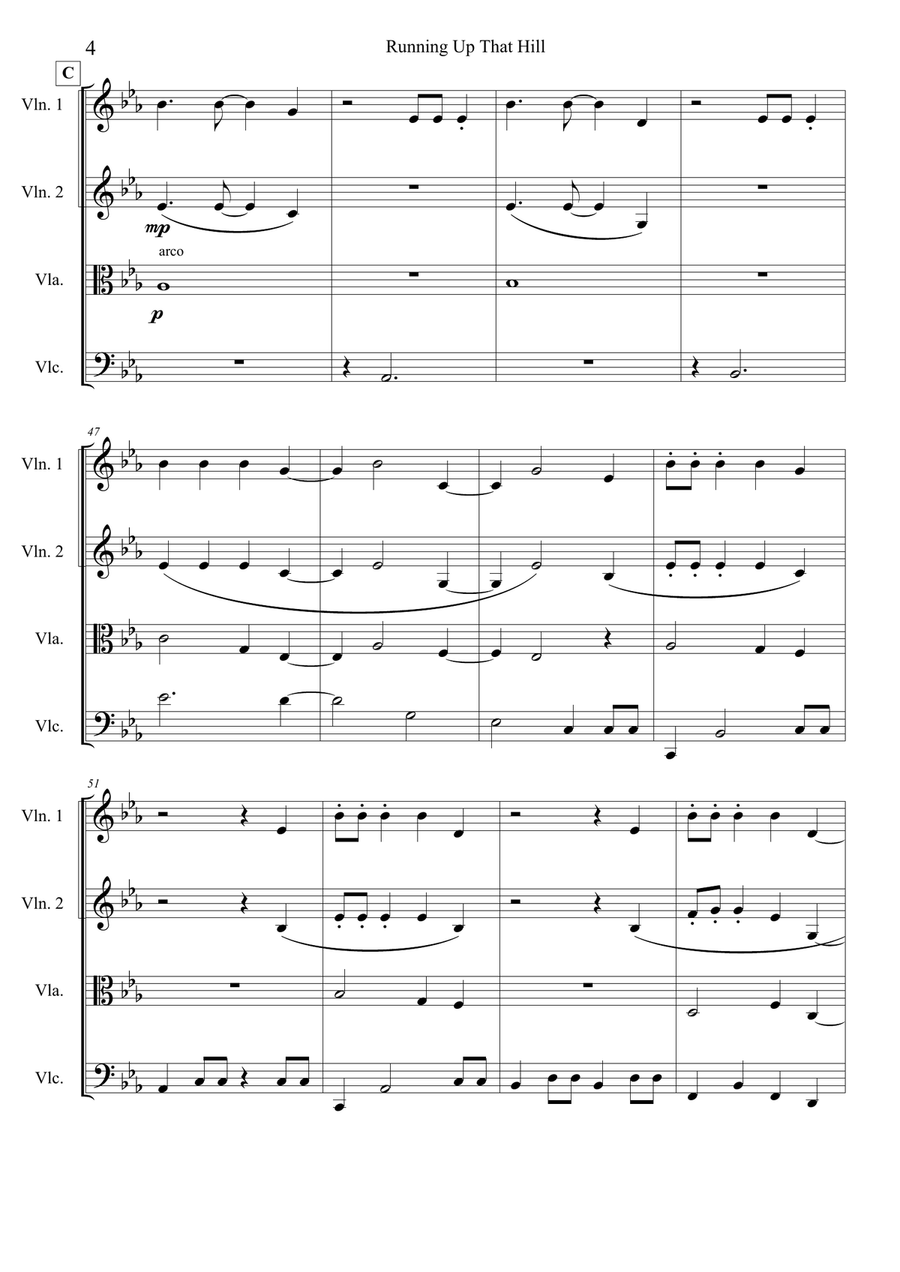 Running Up That Hill String Quartet scores gallery preview page 5