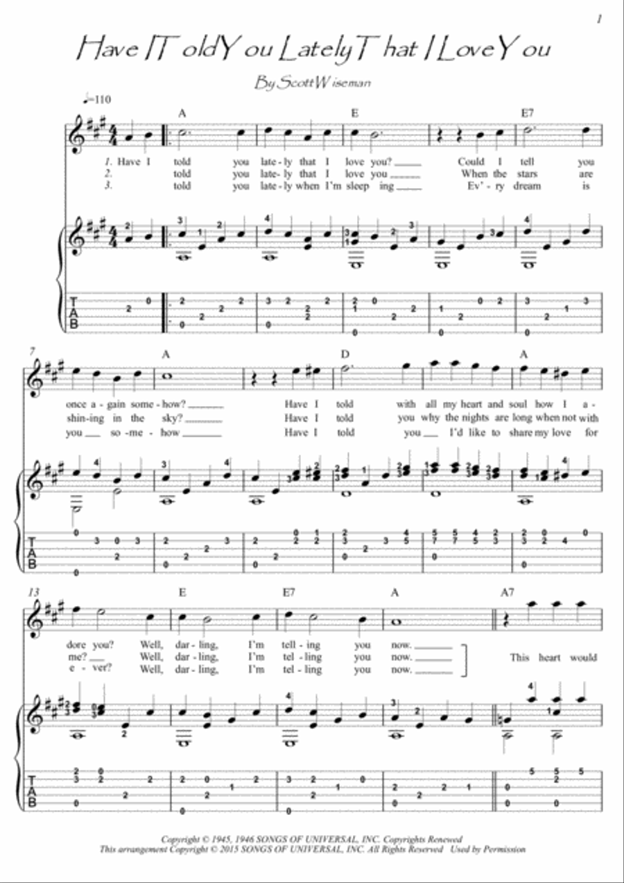 Have I Told You Lately That I Love You Guitar Tablature scores gallery preview page 1