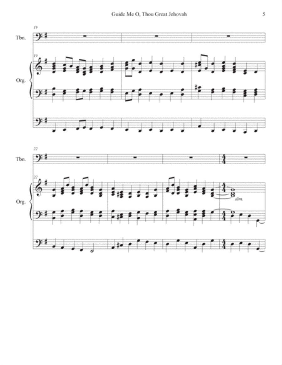 Guide Me O, Thou Great Jehovah ORGAN and Trombone Solo Bass Trombone scores gallery preview page 5