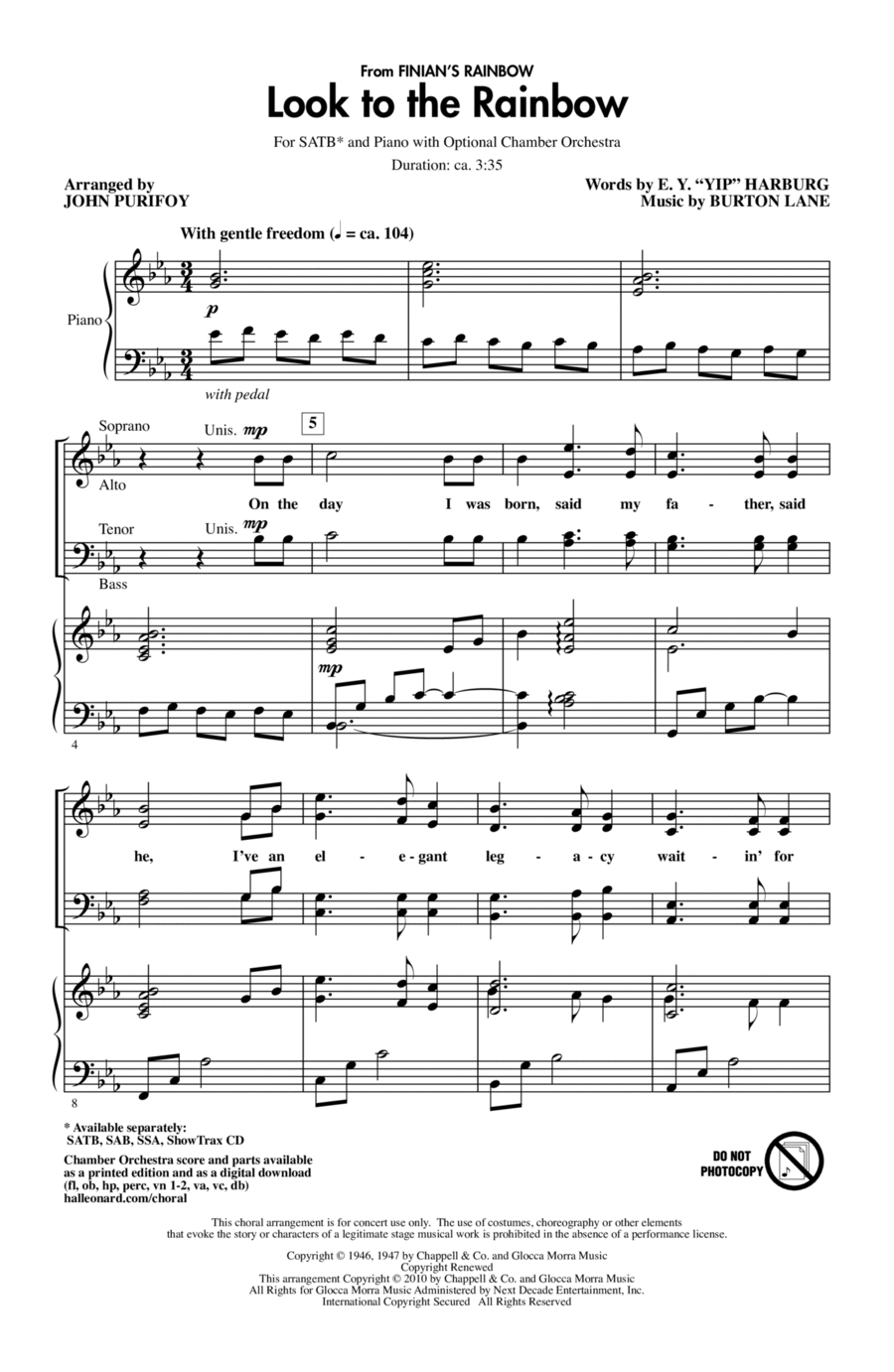 Look To The Rainbow (from Finian's Rainbow) 4-Part scores gallery preview page 1