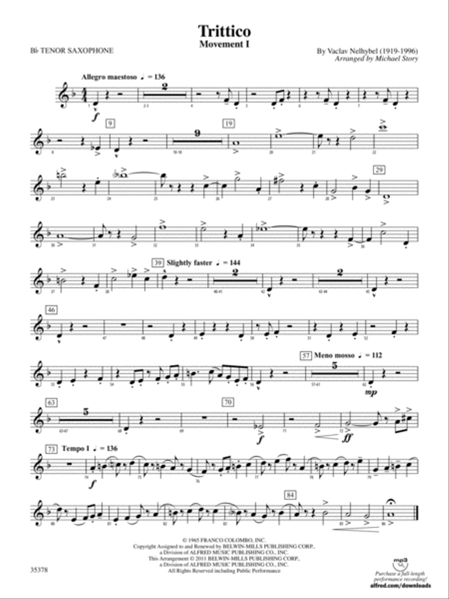 Trittico: B-flat Tenor Saxophone Concert Band scores gallery preview page 1