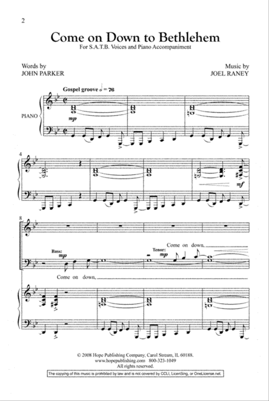 Come on Down to Bethlehem 4-Part scores gallery preview page 2