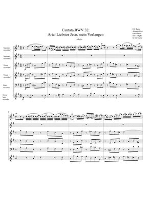 Book cover for Aria: Liebster Jesu, mein Verlangen from Cantata BWV 32 (version in e) (arrangement for 6 recorders)