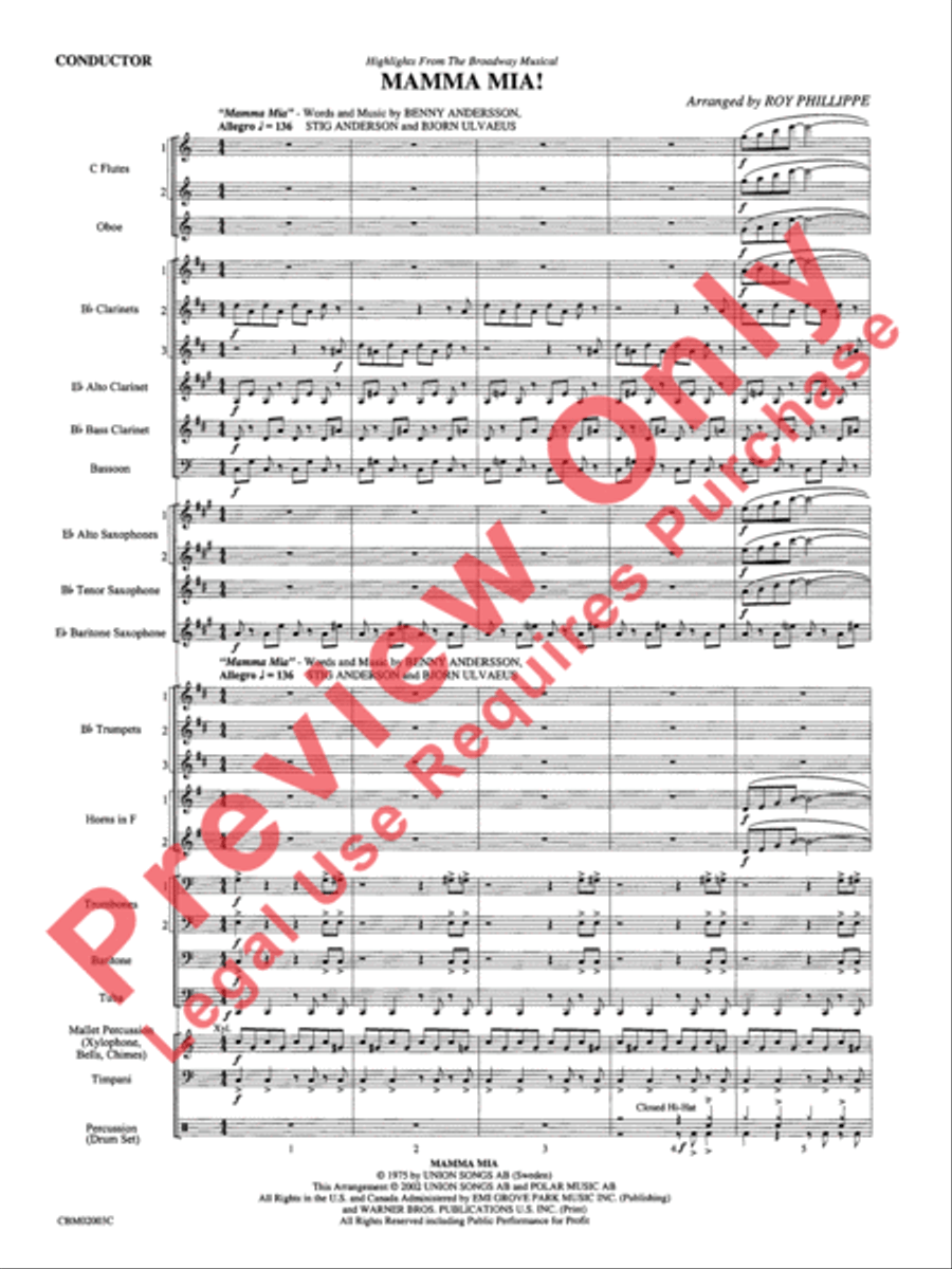 Mamma Mia! - Concert Band (Conductor's Score)